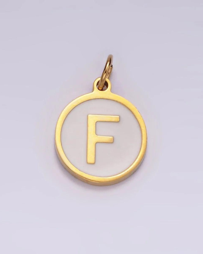Round White Enamel Initial Charm