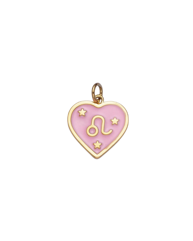 Gold Zodiac Pink Enamel Heart Charm