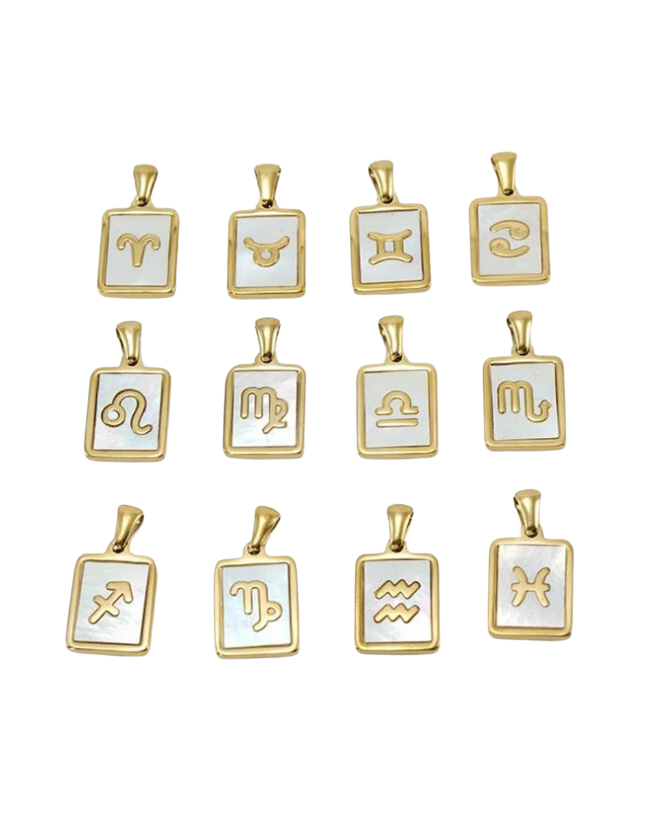 Rectangle White Shell Zodiac Charm