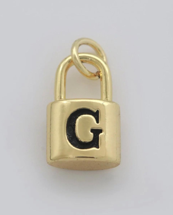 Gold Padlock Initial Charm