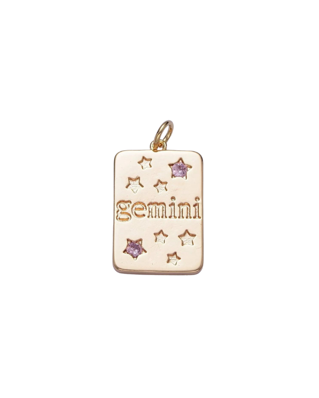 Gold Zodiac Tag with Pink CZ Charm