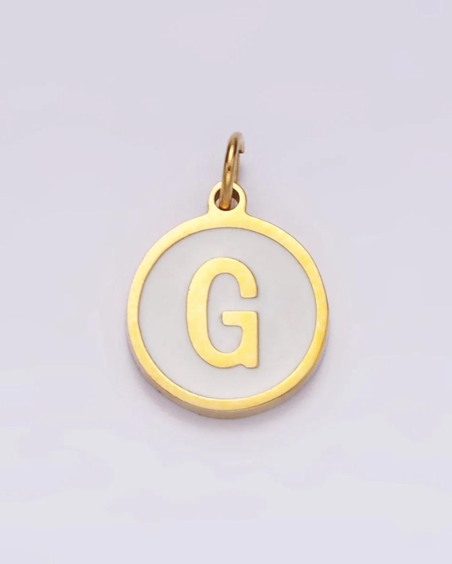 Round White Enamel Initial Charm