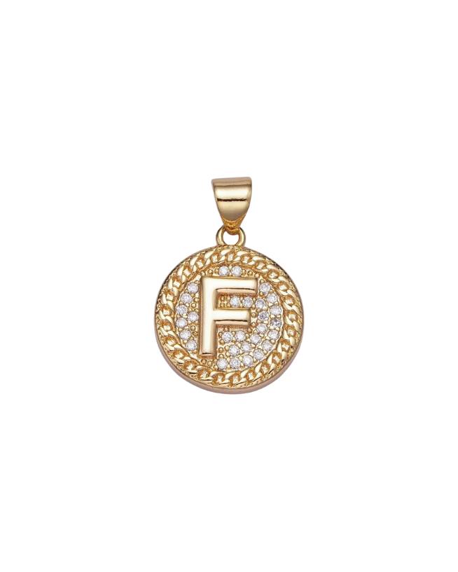 Gold Pave Coin Initial Charm