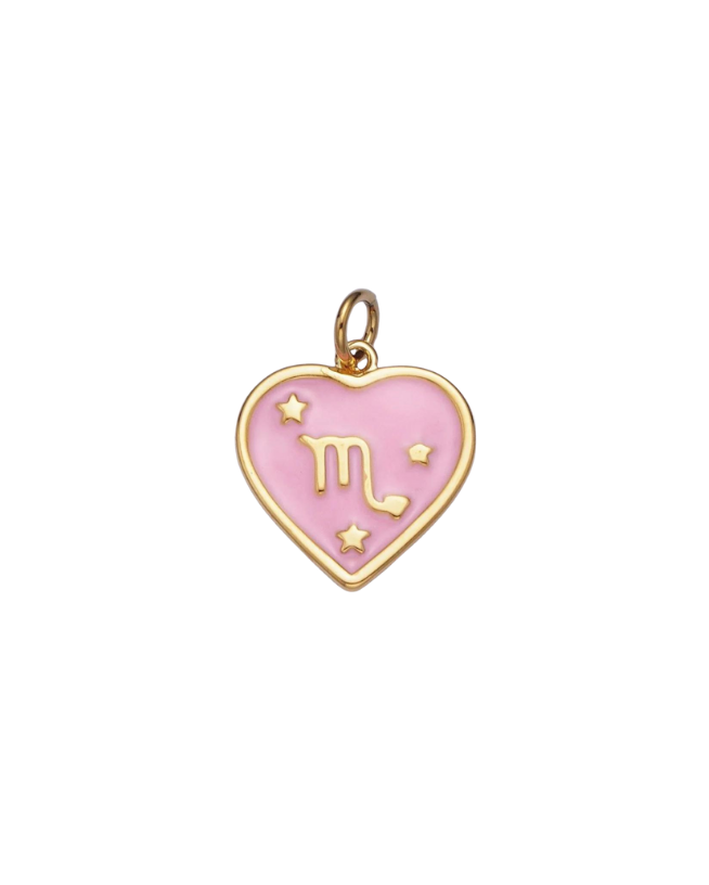 Gold Zodiac Pink Enamel Heart Charm