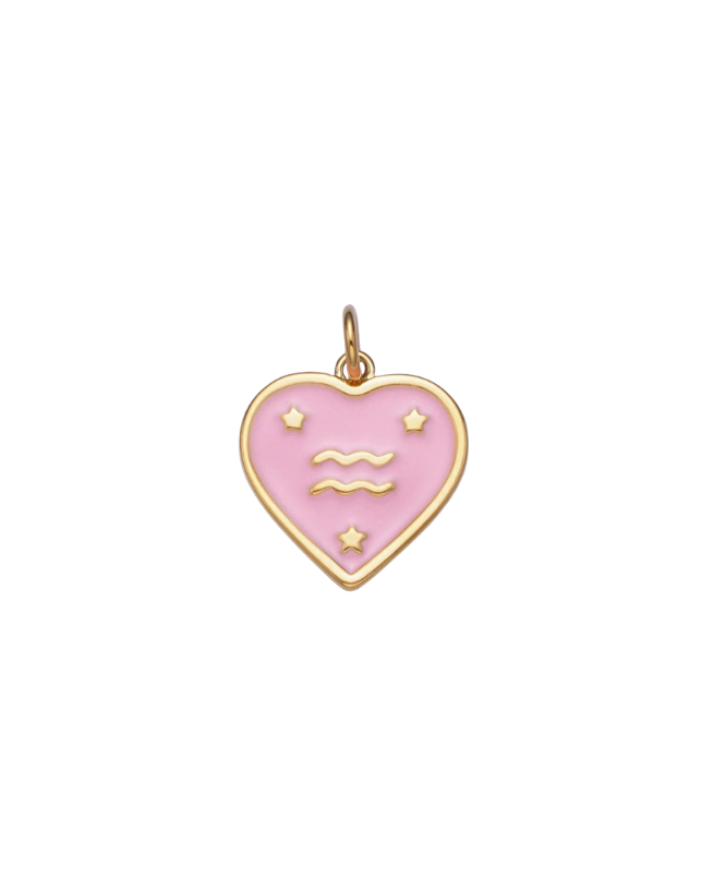 Gold Zodiac Pink Enamel Heart Charm