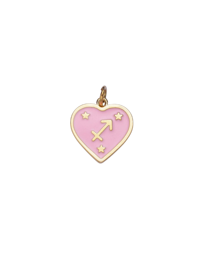Gold Zodiac Pink Enamel Heart Charm