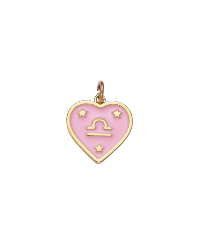 Gold Zodiac Pink Enamel Heart Charm