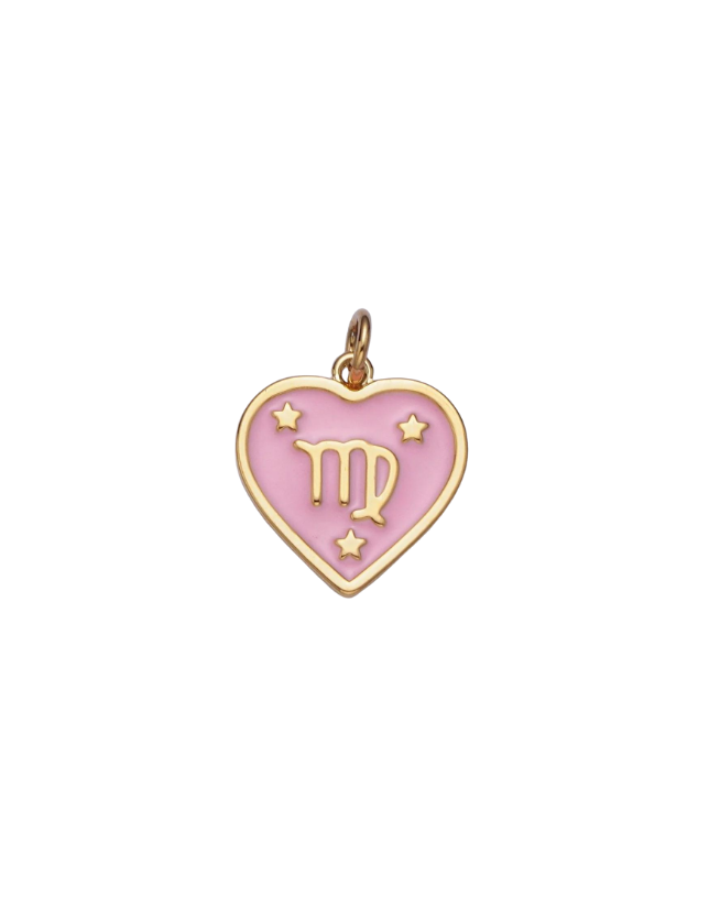 Gold Zodiac Pink Enamel Heart Charm
