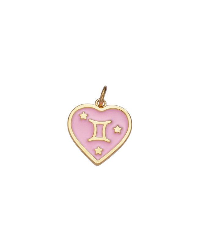 Gold Zodiac Pink Enamel Heart Charm