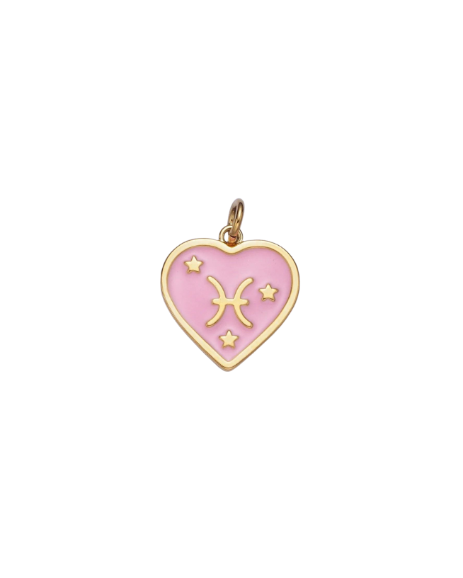Gold Zodiac Pink Enamel Heart Charm
