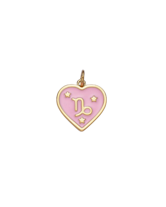 Gold Zodiac Pink Enamel Heart Charm