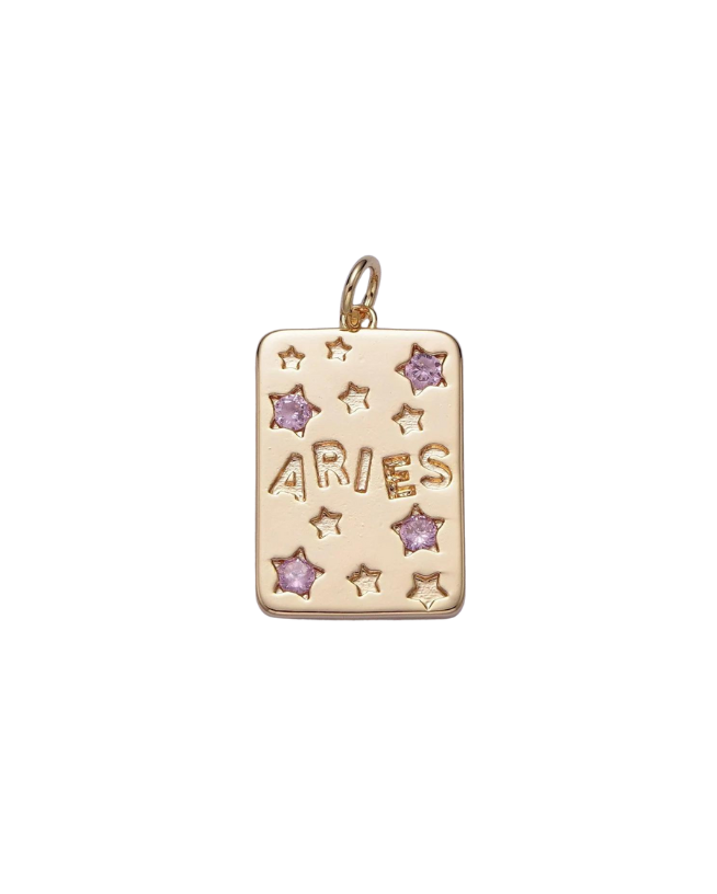 Gold Zodiac Tag with Pink CZ Charm