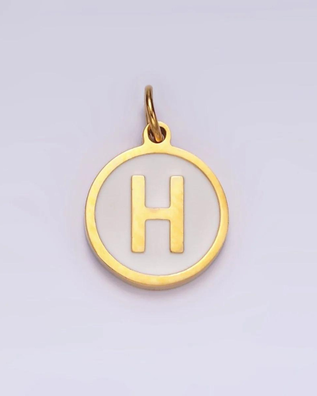 Round White Enamel Initial Charm