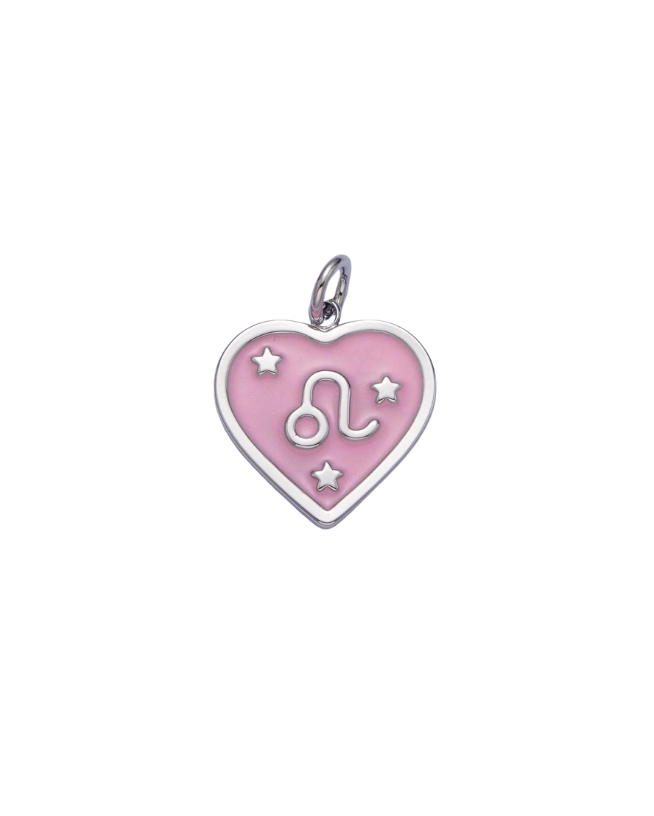 Silver Zodiac Pink Enamel Heart Charm