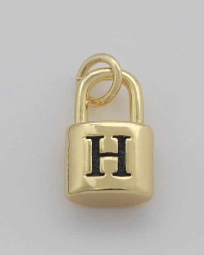 Gold Padlock Initial Charm