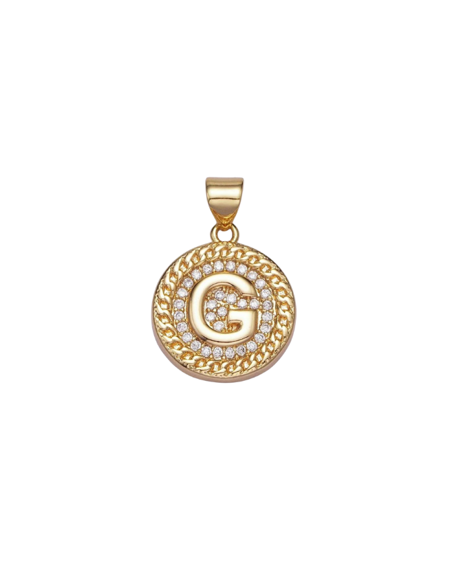Gold Pave Coin Initial Charm