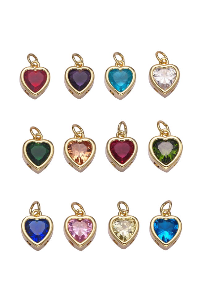 Gold Heart Birthstone Charm