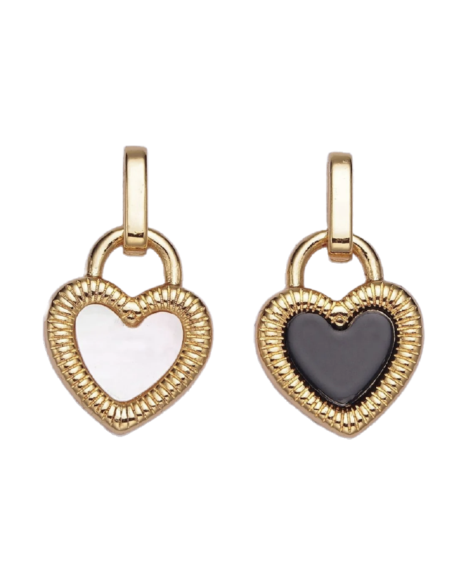 Double Sided Pearl and Onyx Heart Charm