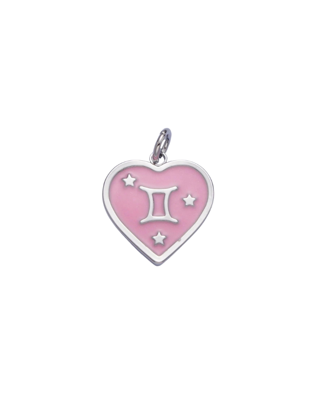 Silver Zodiac Pink Enamel Heart Charm